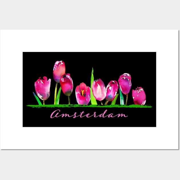 Amsterdam Holland Tulip Flower Watercolor Women Girls Gardener Wall Art by Pine Hill Goods